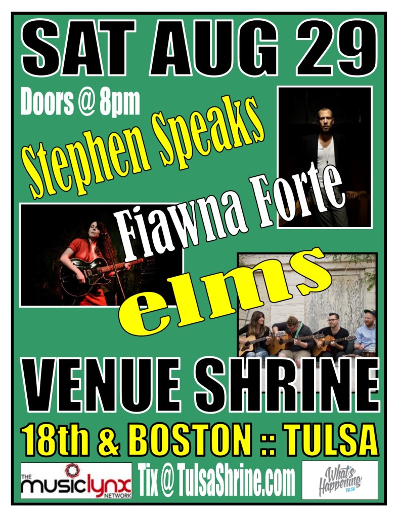 Stephen Speaks - Fiawna Forte - Elms at Shrine poster 8-29-15